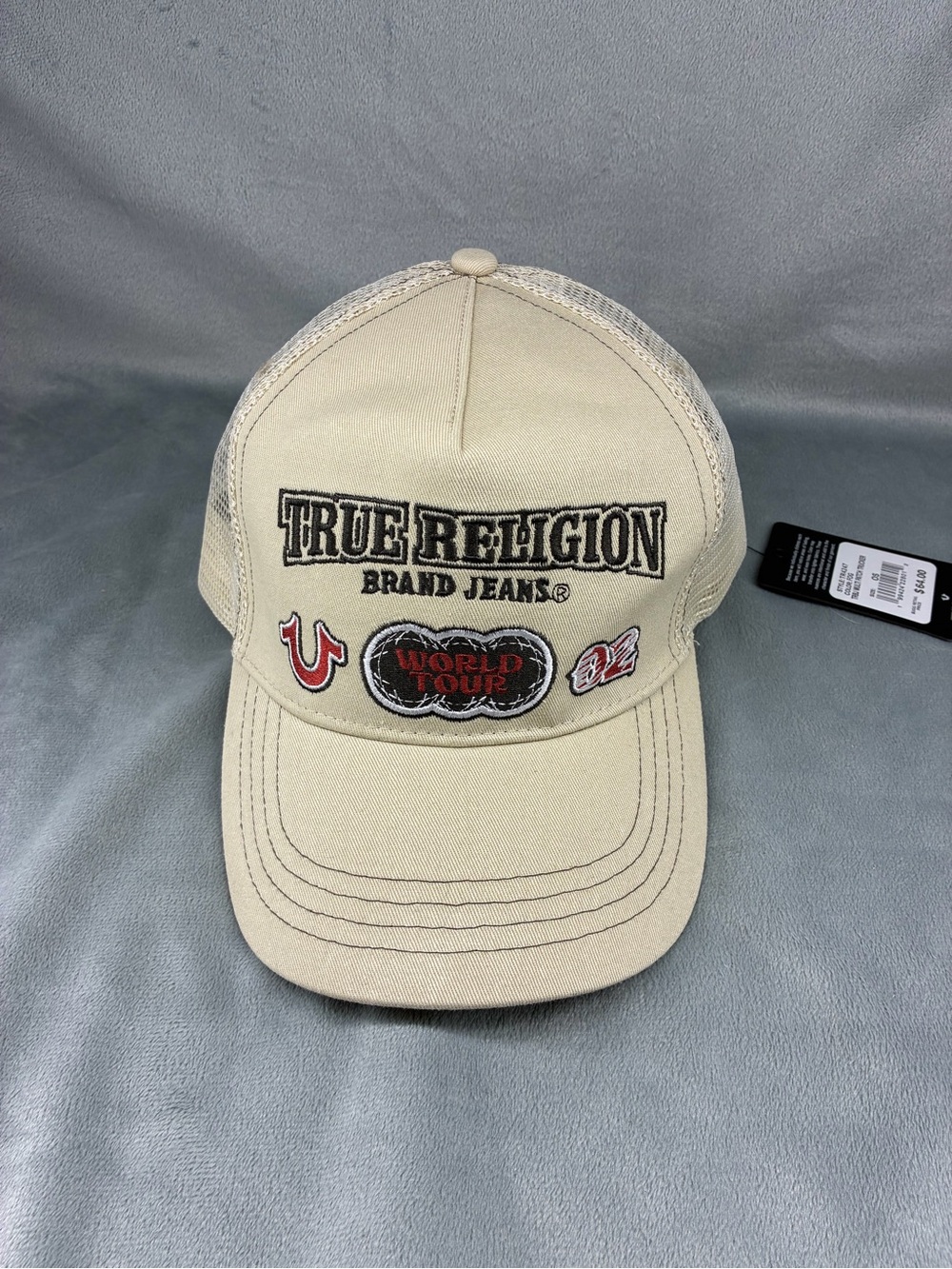 True Religion Beige Patch Logo Trucker Hat